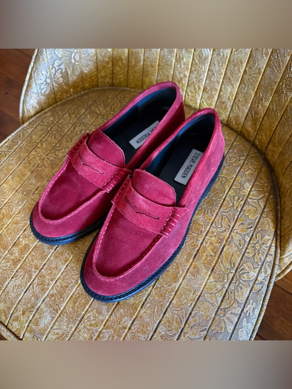 STEVE MADDEN “Madison” Red Suede Penny Loafers - Picture 2 of 6